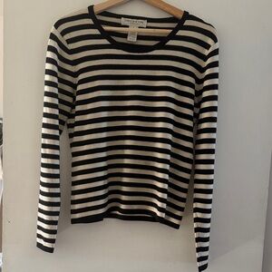 JONES NEW YORK Essentials Cream & Black Striped Merino Wool Sweater